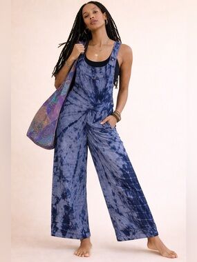 Earthbound Tie Dye Overalls Blue Boho Wide Leg Festival Cotton Small